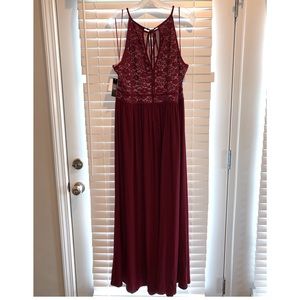 Wine in color formal dress.